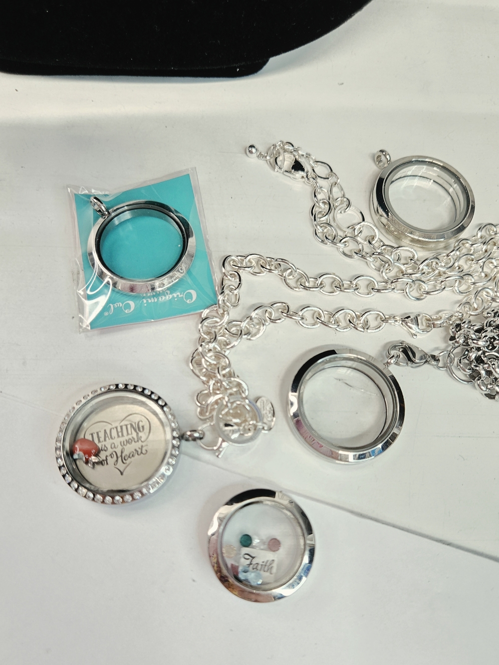 Origami Owl Silver Floating Locket Necklace with Blue & Pink Accents